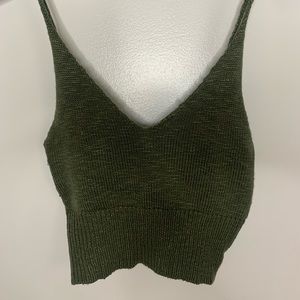 Green knit tank crop top